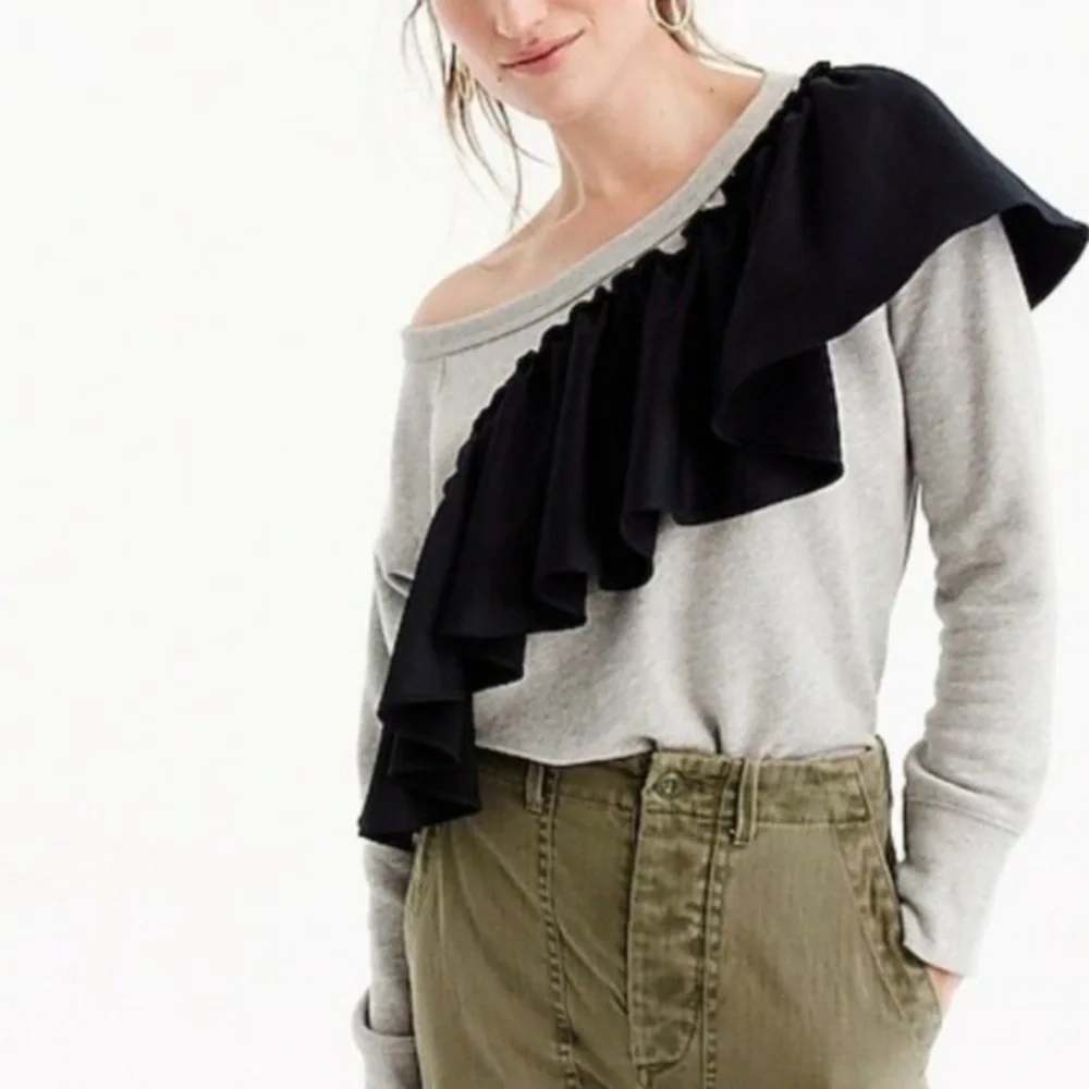J. Crew Asymmetrical Ruffle Sweatshirt